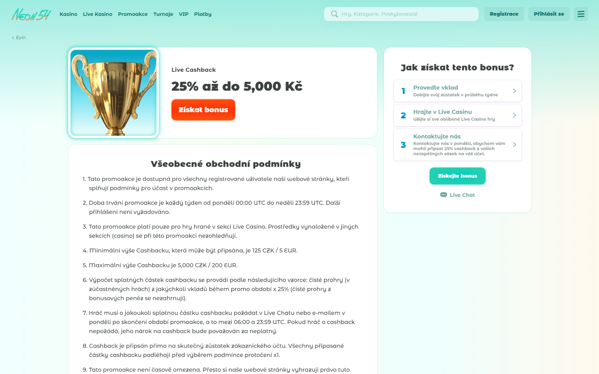 25% Live cashback do 5 000 Kč